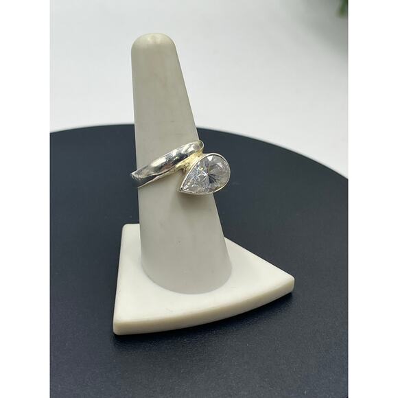 Sterling Silver Bypass Pear Shaped CZ 3.5 Ct Engagement Ring size 7.75 - Picture 2 of 12